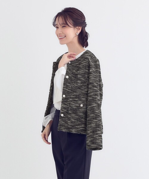 DRESKIP（ドレスキップ）の「カットツイードジャケット（ノーカラージャケット・レディース・ホワイト系6/ブラック系3・02/01/04/03）」の8枚目の写真