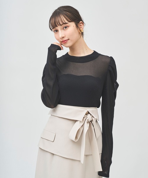 31 Sons de mode（トランテアン　ソン　ドゥ　モード）の「シアーラメトップス（Tシャツ/カットソー・レディース・クリーム/ブラック/ライトグレー・フリー）」の2枚目の写真