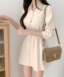 Teem Store | ウエストピンタックデザイン シャツワンピース(シャツワンピース)