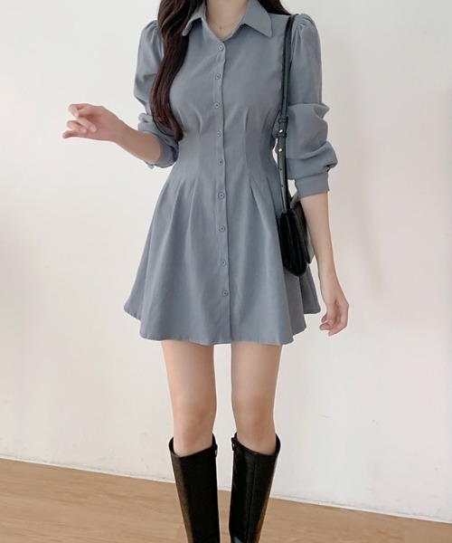 Teem Store（チームストア）の「ウエストピンタックデザイン シャツワンピース（シャツワンピース・レディース・ピンク/アイボリー/ライトブルー・M/S）」の3枚目の写真