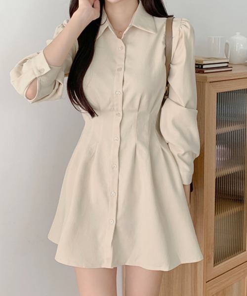 Teem Store（チームストア）の「ウエストピンタックデザイン シャツワンピース（シャツワンピース・レディース・ピンク/アイボリー/ライトブルー・M/S）」の5枚目の写真