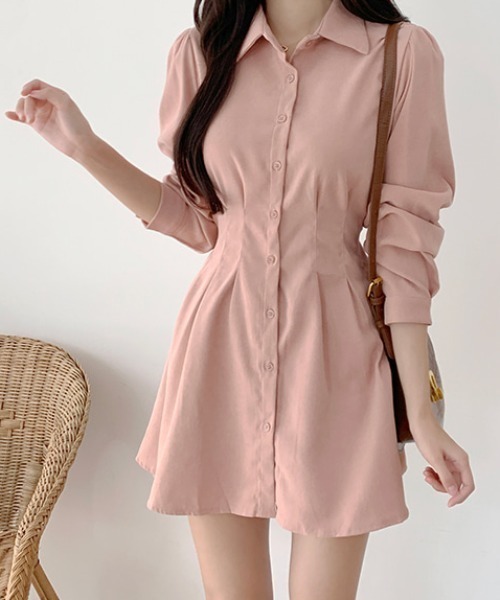 Teem Store（チームストア）の「ウエストピンタックデザイン シャツワンピース（シャツワンピース・レディース・ピンク/アイボリー/ライトブルー・M/S）」の14枚目の写真