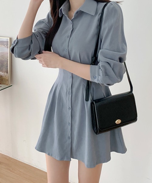 Teem Store（チームストア）の「ウエストピンタックデザイン シャツワンピース（シャツワンピース・レディース・ピンク/アイボリー/ライトブルー・M/S）」の15枚目の写真