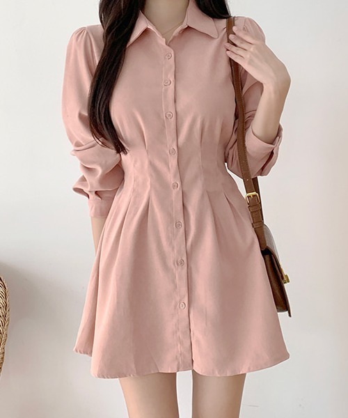 Teem Store（チームストア）の「ウエストピンタックデザイン シャツワンピース（シャツワンピース・レディース・ピンク/アイボリー/ライトブルー・M/S）」の16枚目の写真