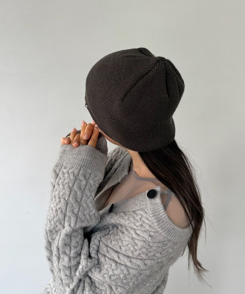 SANSeLF(サンセルフ)の「【SANSeLF】 ダメージニットビーニー ロールヘム sana25a001(ニットキャップ/ビーニー・レディース・グレー/カーキ/ブラック・FREE)」の7枚目の写真