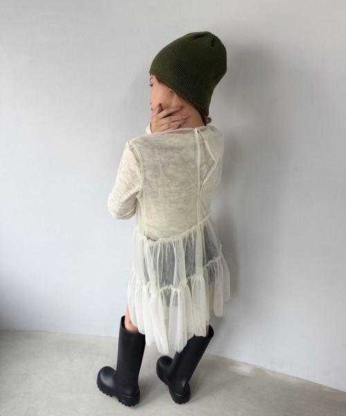 SANSeLF(サンセルフ)の「【SANSeLF】 ダメージニットビーニー ロールヘム sana25a001(ニットキャップ/ビーニー・レディース・グレー/カーキ/ブラック・FREE)」の4枚目の写真