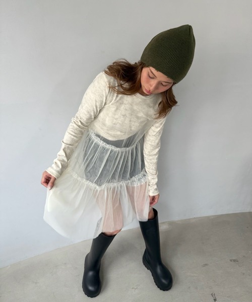 SANSeLF(サンセルフ)の「【SANSeLF】 ダメージニットビーニー ロールヘム sana25a001(ニットキャップ/ビーニー・レディース・グレー/カーキ/ブラック・FREE)」の6枚目の写真