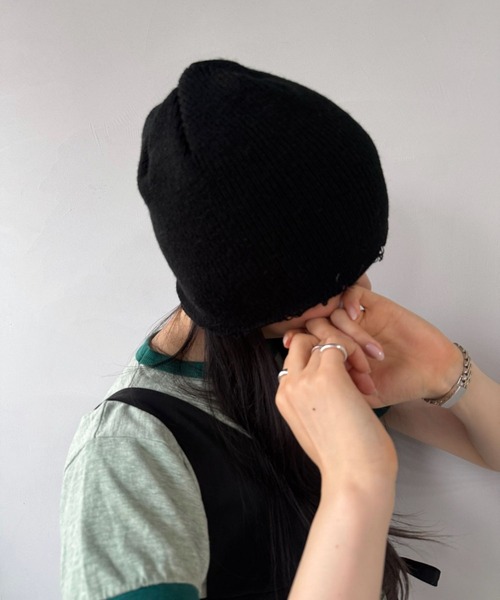 SANSeLF(サンセルフ)の「【SANSeLF】 ダメージニットビーニー ロールヘム sana25a001(ニットキャップ/ビーニー・レディース・グレー/カーキ/ブラック・FREE)」の11枚目の写真