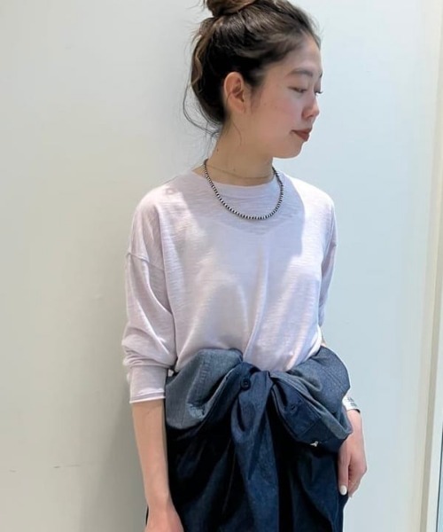B:MING by BEAMS(ビーミングバイビームス)の「スラブ ロング Tシャツ(S~M)(Tシャツ/カットソー・レディース・オフホワイト/パープル系その他5/チャコールグレー・MEDIUM/SMALL)」の3枚目の写真
