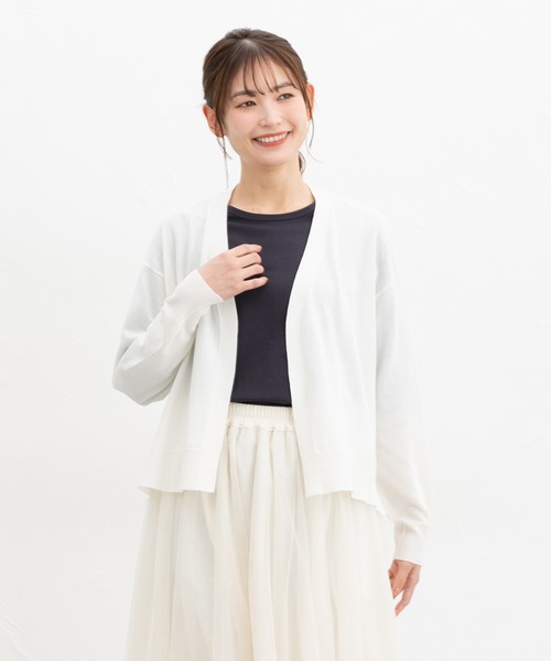 Honeys(ハニーズ)の「【UVカット・ウォッシャブル・花粉リリース加工】花粉対策トッパーカーデ(カーディガン/ボレロ・レディース・オフホワイト/ブルー/ブラック/ブルーグリーン/イエロー/ネイビー/ライトグレー/レッド・L/LL/M)」の12枚目の写真