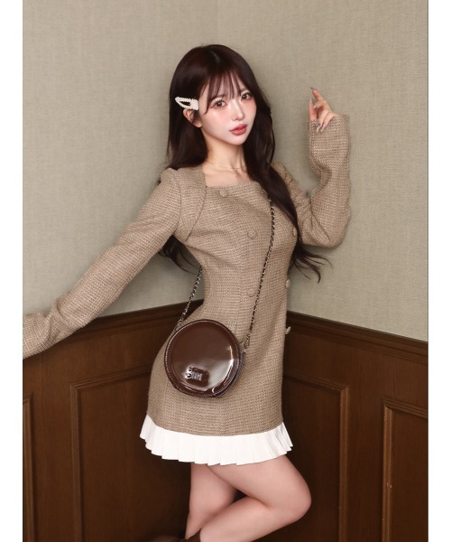 プリーツドッキングツイードミニワンピース(ワンピース)|Darich プリーツドッキングツイードミニワンピース(ワンピース)|Darich