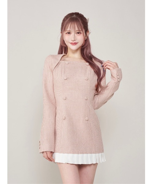 Darich プリーツドッキングツイードミニワンピース プリーツドッキングツイードミニワンピース（ワンピース）｜Darich