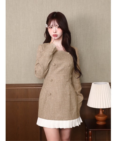 プリーツドッキングツイードミニワンピース（ワンピース）｜Darich