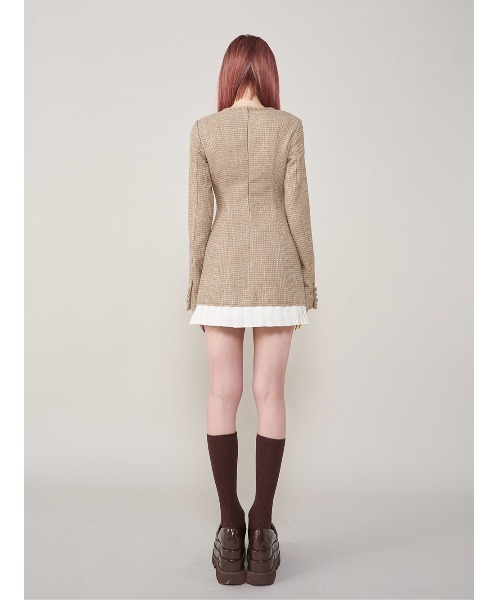 プリーツドッキングツイードミニワンピース（ワンピース）｜Darich