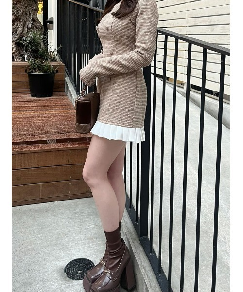 プリーツドッキングツイードミニワンピース（ワンピース）｜Darich