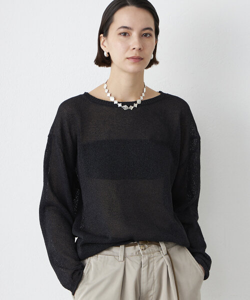 Whim Gazette（ウィムガゼット）の「ペーパーヤーンプルオーバー（ニット/セーター・レディース・モカ/ブラック/ライトベージュ・FREE）」の2枚目の写真