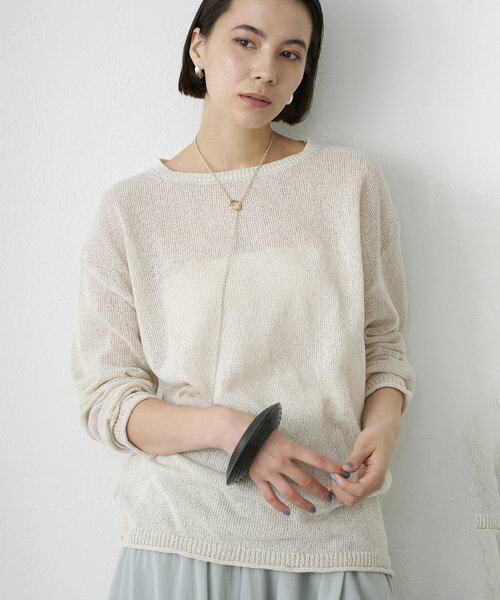 Whim Gazette（ウィムガゼット）の「ペーパーヤーンプルオーバー（ニット/セーター・レディース・モカ/ブラック/ライトベージュ・FREE）」の3枚目の写真