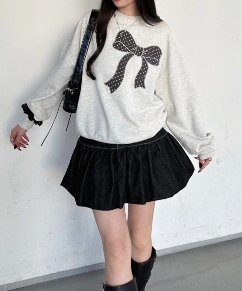 nemne store(ネンネストア)の「アソート裏毛スウェット(スウェット・レディース・ブラック系その他/ネイビー/ブラック系/ホワイト系/アイボリー/ピンク系/サックスブルー系・MEDIUM/SMALL)」の2枚目の写真