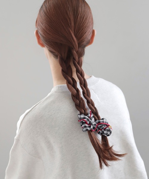 ギンガムチェックパイピングシュシュ[2個セット]（シュシュ）｜ANEMONE