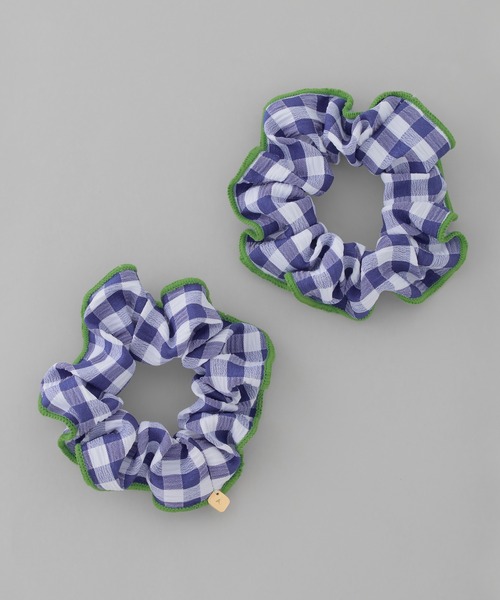 専用❤︎ベーシックチェック×ネイビーグリーン❤︎チャーム付きシュシュ ふんわりシュシュ チャーム付き グリーンチェック - mi-ma-ribbon'S