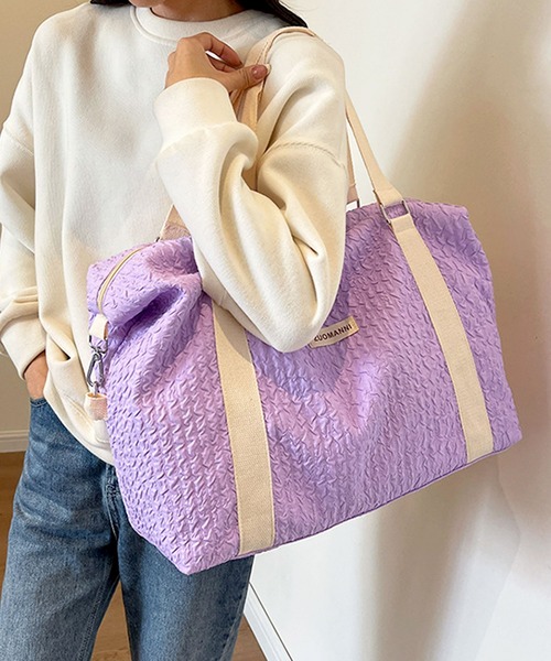 florist（フローリスト）の「【大容量・軽い◎】2WAY パステルバイカラーボストンバッグ/トラベルバッグ（ボストンバッグ・レディース・ベビーピンク/ブラック/スカイブルー/ホワイト/パープル/ミント・FREE）」の5枚目の写真