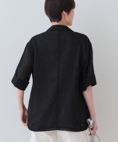 INDIVI【洗える／メッシュ素材】リネンライク半袖ダブルジャケット新品タグ付き 洗える／メッシュ素材】リネンライク半袖ダブルジャケット