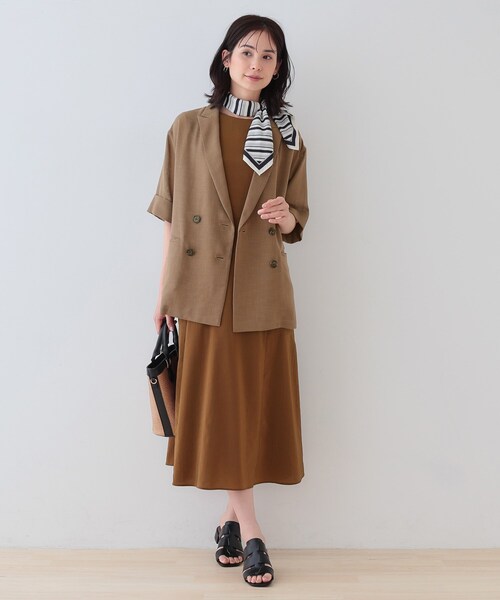 INDIVI【洗える／メッシュ素材】リネンライク半袖ダブルジャケット新品タグ付き 洗える／メッシュ素材】リネンライク半袖ダブルジャケット
