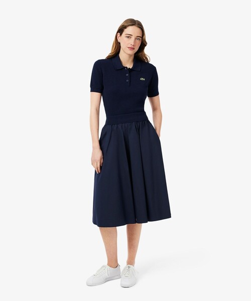 極美品 ラコステ 完売品 異素材切り替え コンビネーションマテリアルポロドレス 極美品 ラコステ 完売品 異素材切り替え コンビネーションマテリアル