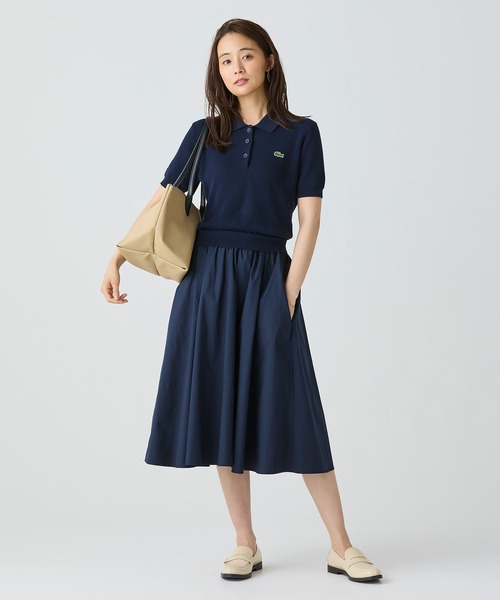 極美品 ラコステ 完売品 異素材切り替え コンビネーションマテリアルポロドレス LACOSTE（ラコステ）の「異素材切り替え コンビネーションマテリアル