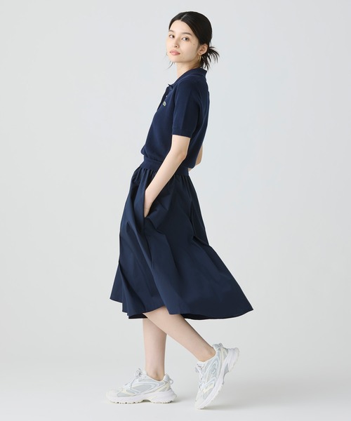 極美品 ラコステ 完売品 異素材切り替え コンビネーションマテリアルポロドレス 異素材切り替え コンビネーションマテリアルポロドレス フレア