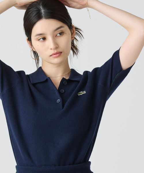 セール】異素材切り替え コンビネーションマテリアルポロドレス フレア  