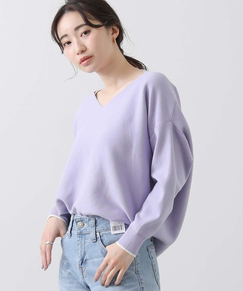セール】スムース編Vネックドロップショルダーニット（ニット