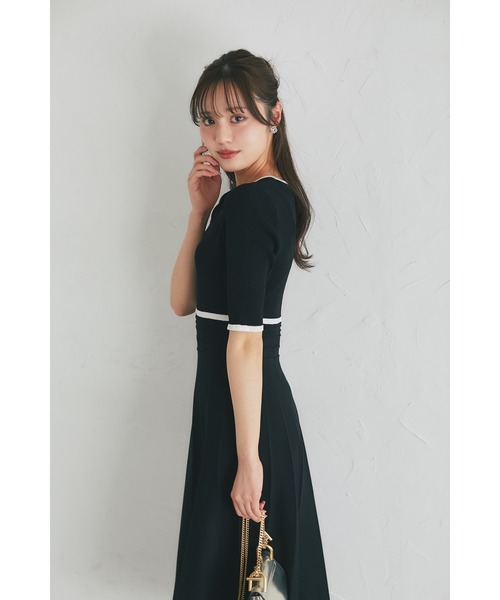 tocco closet(トッコ クローゼット)の「プチリボン付き配色ニットプリーツワンピース(ワンピース・レディース・ベージュ/オフホワイト/ブラック・M)」の20枚目の写真