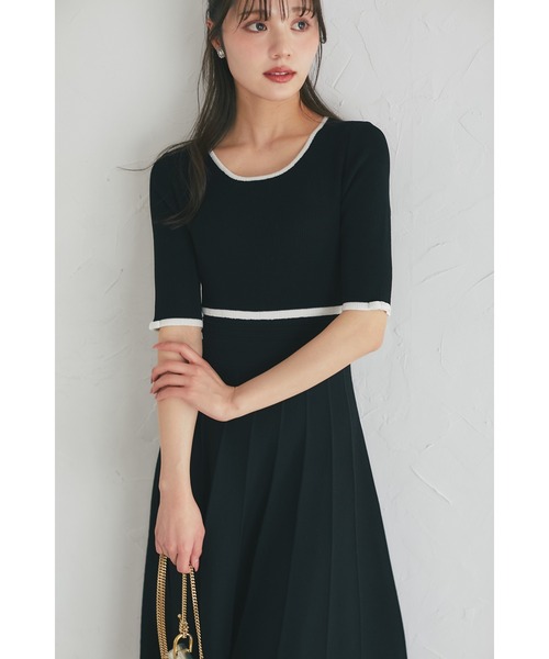 tocco closet(トッコ クローゼット)の「プチリボン付き配色ニットプリーツワンピース(ワンピース・レディース・ベージュ/オフホワイト/ブラック・M)」の17枚目の写真