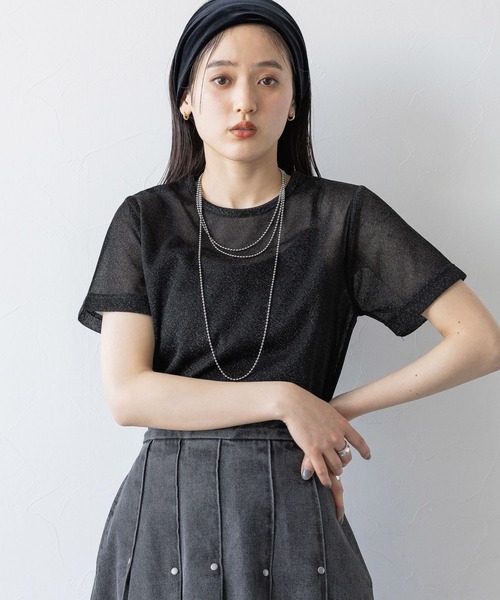 RAGEBLUE（レイジブルー）の「ラメシアーコンパクトTシャツ（Tシャツ/カットソー・レディース・グレー/ブラック・FREE）」の14枚目の写真