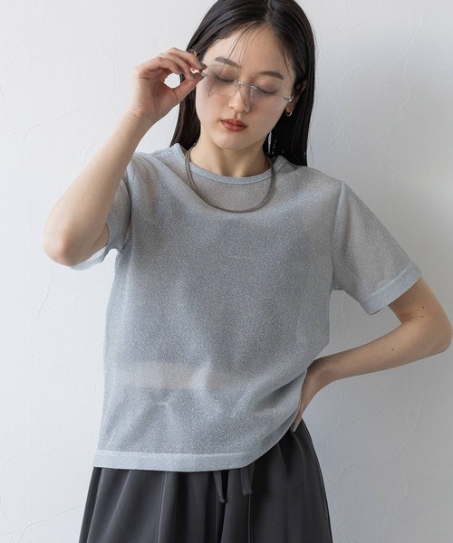 RAGEBLUE（レイジブルー）の「ラメシアーコンパクトTシャツ（Tシャツ/カットソー・レディース・グレー/ブラック・FREE）」の18枚目の写真