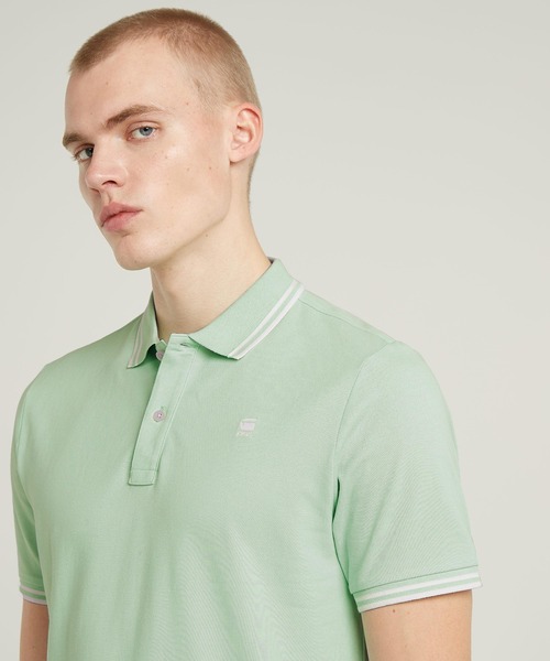 G-STAR(ジースター)の「DUNDA SLIM STRIPE POLO/ベーシックデザインワンポイントロゴポロシャツ(ポロシャツ・メンズ・ライトグリーン/グリーン系その他・MEDIUM/LARGE/X-LARGE/X-SMALL/SMALL)」の6枚目の写真