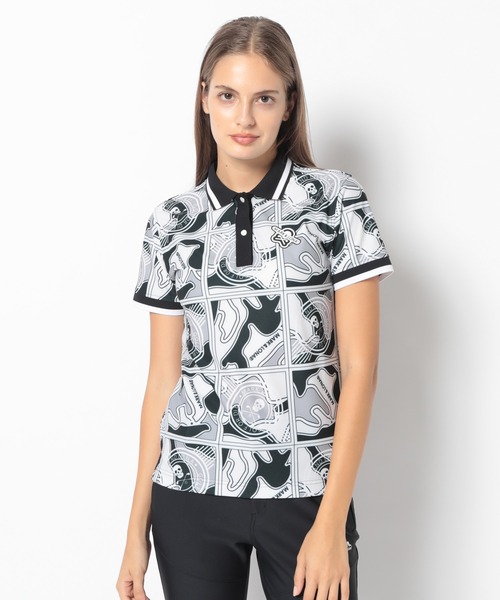 MARK & LONA(マークアンドロナ)の「Gauge Block Pattern Polo | WOMEN(ポロシャツ・レディース・ピンク/ブラック・38)」の2枚目の写真