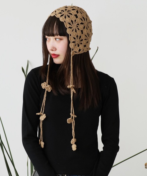 ROOPTOKYO（ループトウキョウ）の「クロシェ編み バブーシュカ（キャップ・レディース・キャメル/ブラック/アイボリー・FREE）」の11枚目の写真