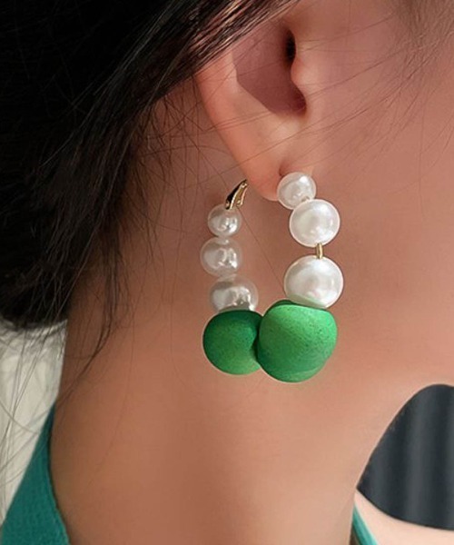 セール】パール&グリーンサークルピアス（ピアス（両耳用