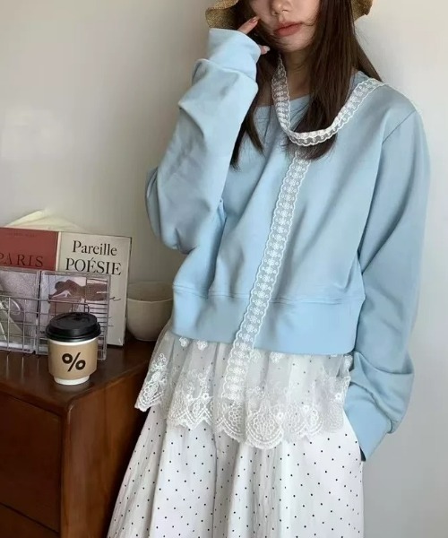 ampm(エーエムピーエム)の「レースチョーカーオフショルカットソー(Tシャツ/カットソー・レディース・グレー/ブルー/ブラック/ネイビー・FREE)」の4枚目の写真