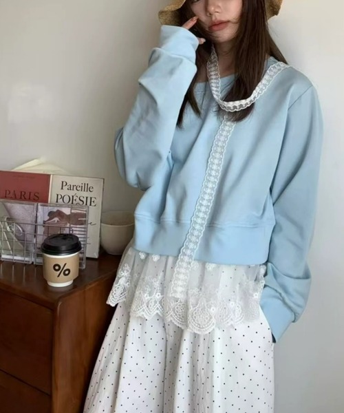 ampm(エーエムピーエム)の「レースチョーカーオフショルカットソー(Tシャツ/カットソー・レディース・グレー/ブルー/ブラック/ネイビー・FREE)」の6枚目の写真