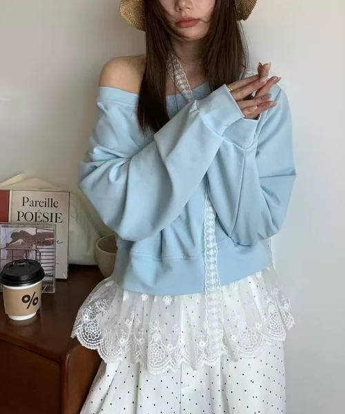 ampm(エーエムピーエム)の「レースチョーカーオフショルカットソー(Tシャツ/カットソー・レディース・グレー/ブルー/ブラック/ネイビー・FREE)」の7枚目の写真