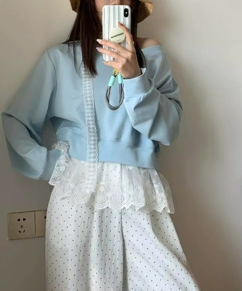 ampm(エーエムピーエム)の「レースチョーカーオフショルカットソー(Tシャツ/カットソー・レディース・グレー/ブルー/ブラック/ネイビー・FREE)」の8枚目の写真