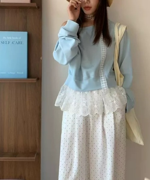 ampm(エーエムピーエム)の「レースチョーカーオフショルカットソー(Tシャツ/カットソー・レディース・グレー/ブルー/ブラック/ネイビー・FREE)」の9枚目の写真