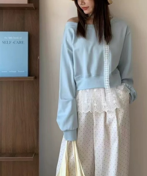ampm(エーエムピーエム)の「レースチョーカーオフショルカットソー(Tシャツ/カットソー・レディース・グレー/ブルー/ブラック/ネイビー・FREE)」の10枚目の写真