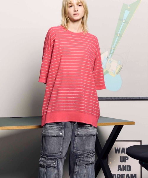 MAISON SPECIAL(メゾンスペシャル)の「《UNISEX》Prime-Over Sheer Border Short Sleeve Crew Neck Knit T-Shirt/プライムオーバーシアーボーダーショートスリーブクルーネックニットTシャツ【MAISON SPECIAL/メゾンスペシャル】(Tシャツ/カットソー・メンズ・グレイッシュベージュ/ピンク/ブラック・2/1)」の15枚目の写真