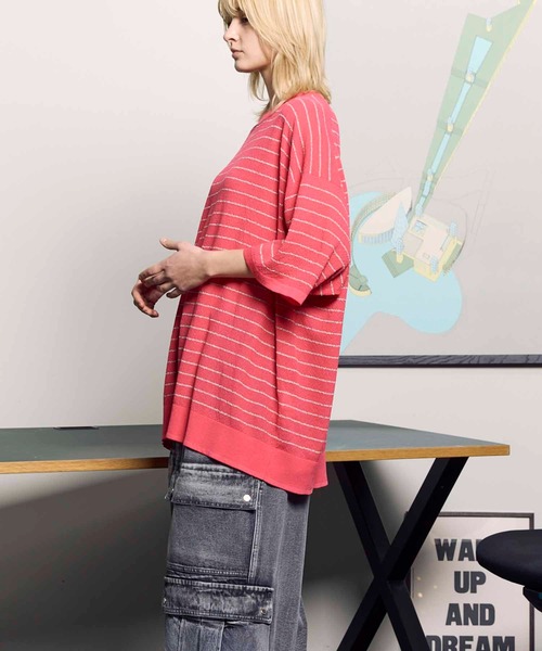 MAISON SPECIAL(メゾンスペシャル)の「《UNISEX》Prime-Over Sheer Border Short Sleeve Crew Neck Knit T-Shirt/プライムオーバーシアーボーダーショートスリーブクルーネックニットTシャツ【MAISON SPECIAL/メゾンスペシャル】(Tシャツ/カットソー・メンズ・グレイッシュベージュ/ピンク/ブラック・2/1)」の16枚目の写真
