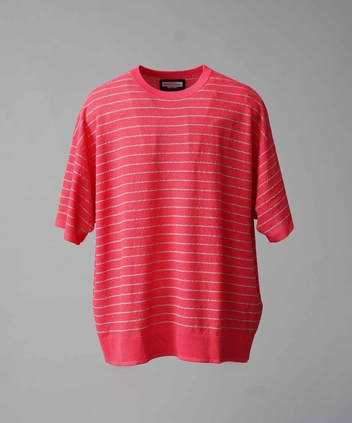 MAISON SPECIAL(メゾンスペシャル)の「《UNISEX》Prime-Over Sheer Border Short Sleeve Crew Neck Knit T-Shirt/プライムオーバーシアーボーダーショートスリーブクルーネックニットTシャツ【MAISON SPECIAL/メゾンスペシャル】(Tシャツ/カットソー・メンズ・グレイッシュベージュ/ピンク/ブラック・2/1)」の9枚目の写真