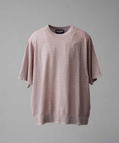 MAISON SPECIAL(メゾンスペシャル)の「《UNISEX》Prime-Over Sheer Border Short Sleeve Crew Neck Knit T-Shirt/プライムオーバーシアーボーダーショートスリーブクルーネックニットTシャツ【MAISON SPECIAL/メゾンスペシャル】(Tシャツ/カットソー・メンズ・グレイッシュベージュ/ピンク/ブラック・2/1)」の10枚目の写真